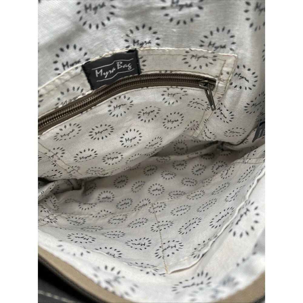 Myra Bag‎ Aztec Motif, Leather, Cotton Backpack, Flap Closure, Grey/White, VGC